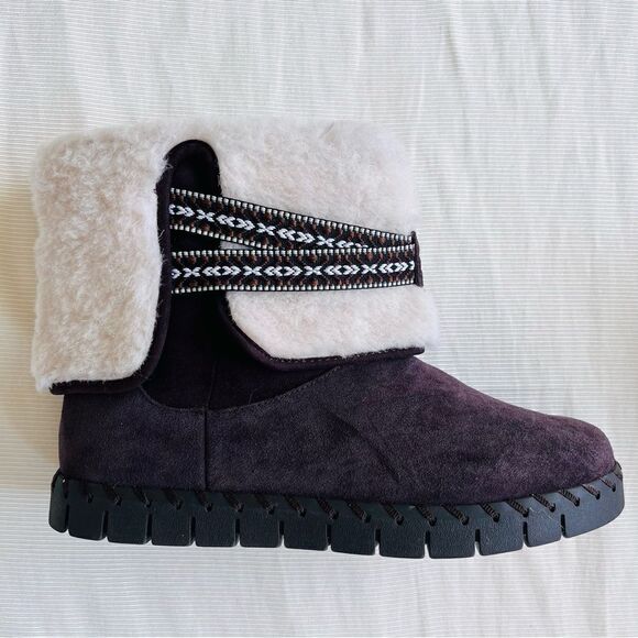 Muk Luks Womens Ankle Boots Faux Fur Wool Blend Suede Comfort Winter Flat 9.5 - Picture 1 of 6
